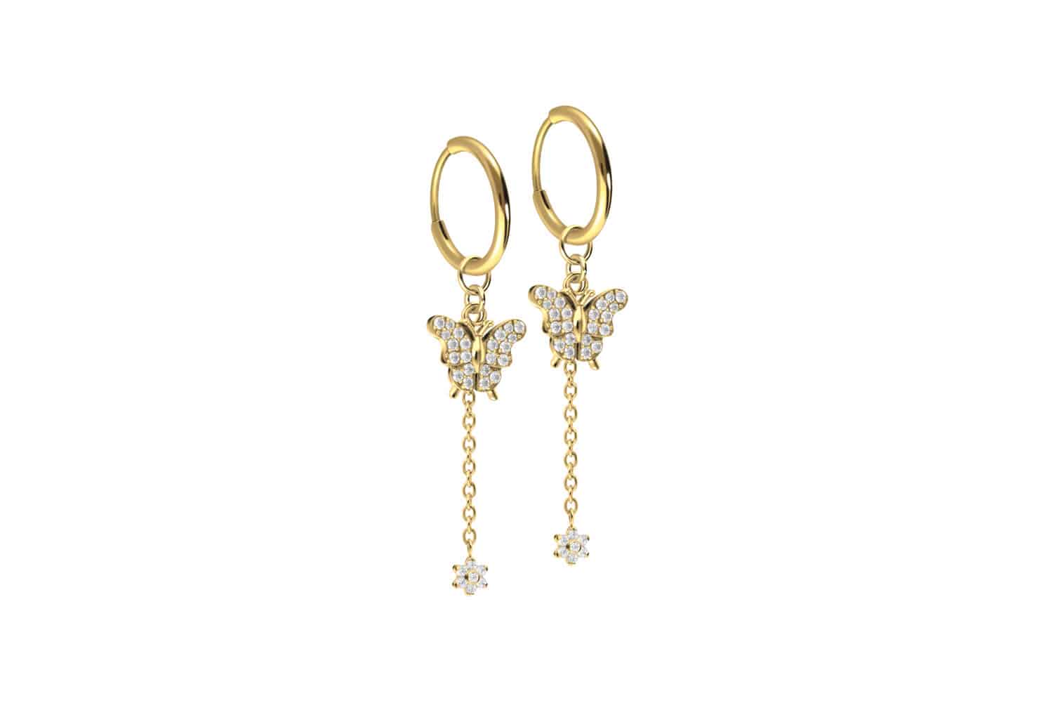 Titan Ohrclicker Creolen KRISTALLSCHMETTERLING + KRISTALLBLUME von Piercingline